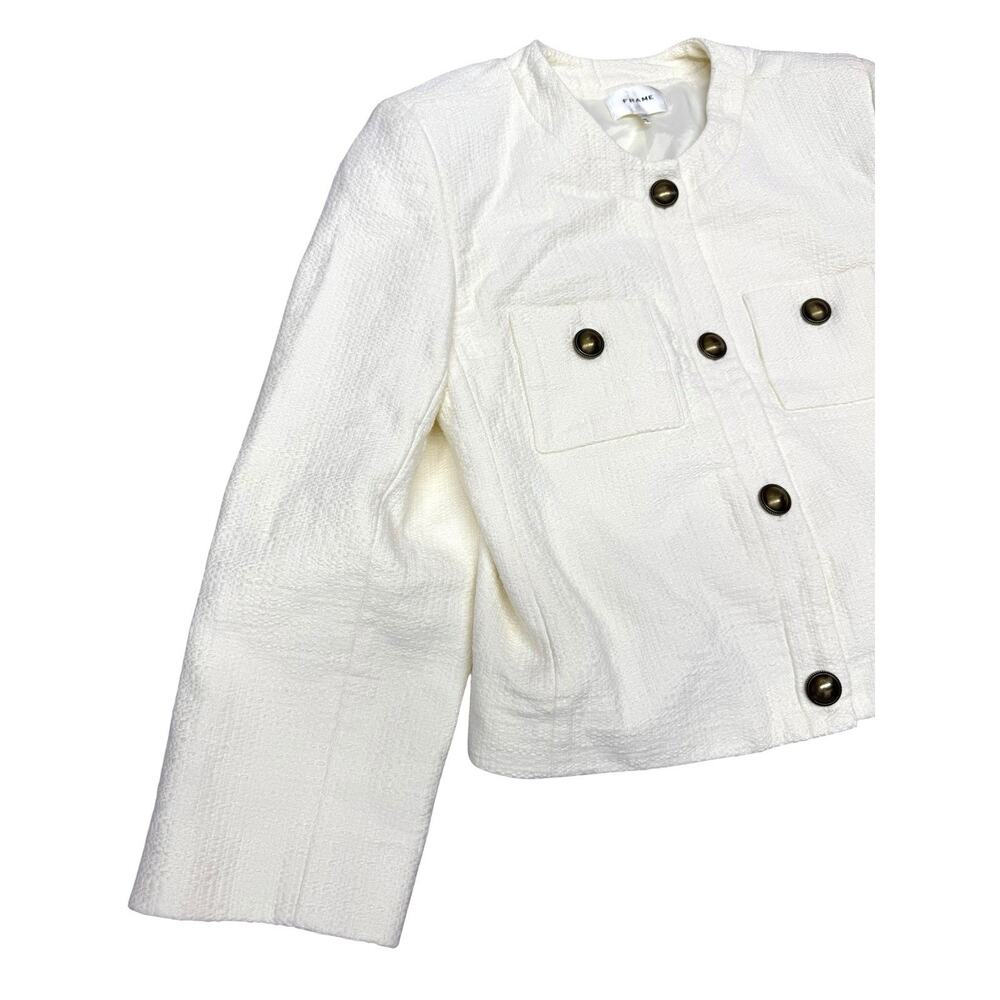 FRAME Cream Cotton Collarless Button Front Jacket Women’s Large - Picture 7 of 11